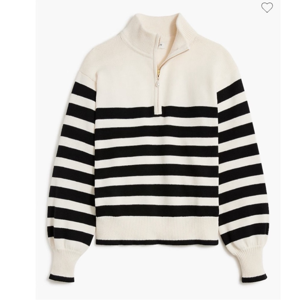 NWT Jcrew Striped half-zip sweater with pearl zipper size medium